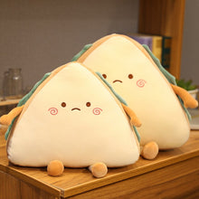 Load image into Gallery viewer, cute worried face sandwich plushie with two sizes for comparison