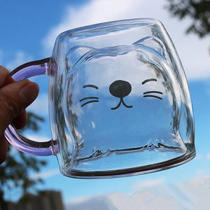 Glass Mugs Double Wall Glass mug, Bear cat dog animal Double-layer glass mug Coffee Cup, Christmas mug gift ,cute Tea Milk Cup