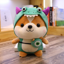 Load image into Gallery viewer, green dinosaur dressed up shiba inu plushie