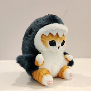 cute orange ginger cat in shark outfit plushie