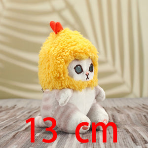 cute cat plushie in chicken head outfit, pendant sized