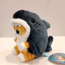 Load image into Gallery viewer, cute orange ginger cat in shark outfit plushie