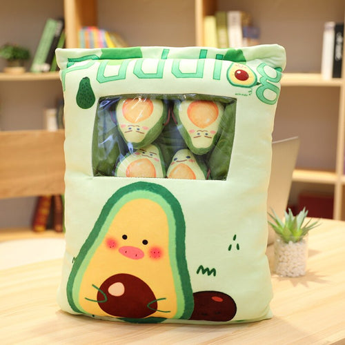 mini avocado plushies in a bag
